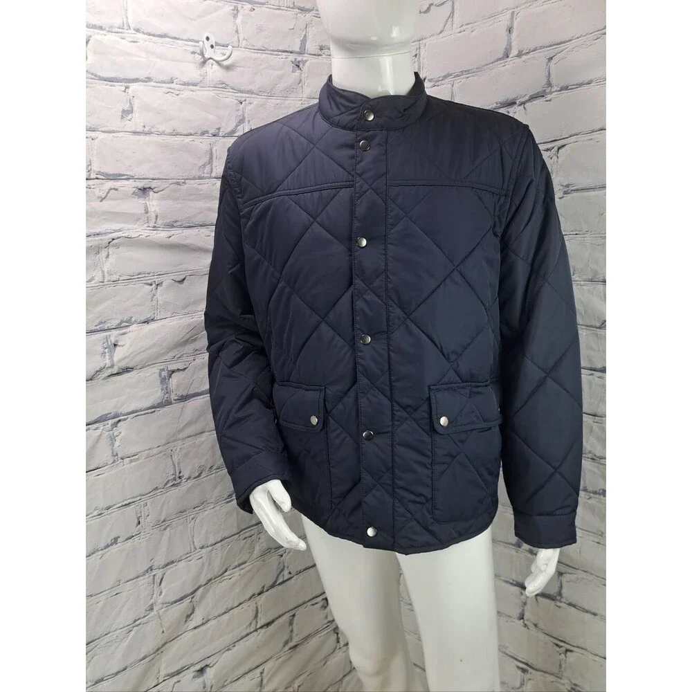 J. Crew Men's Quilted Jacket Coat Outerwear Navy Lined Filled Large